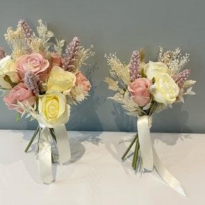Blush Pink White Rose Boho  Arrangement - Artificial Silk And Dried Flowers For Wedding Anniversary Birthday  Mothers Day | Claire De Fleurs