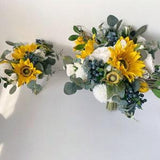 Yellow Sunflower & White Rose Bouquet, Sunflower n Rose Themed Wedding, Sunflower Bridal Bridesmaid Bouquets, Sunflower n Rose Arrangement