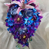 Artificial galaxy orchid, peony, daisy, tiger lily purple blue bridal bouquet set