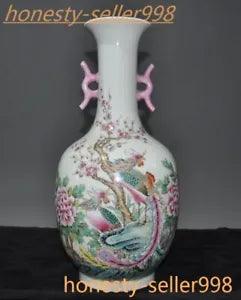 China exquisite Pastel porcelain phoenix peony Plum blossom Bottle Pot Vase Jar