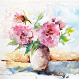 Original watercolor painting of a peonies bouquet , painting of pink peonies, pink flowers in a vase, peony from the garden, gift for her