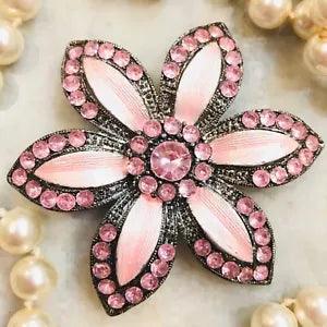 Pink Lilac Lily Enamel & Rhinestone Daisy Flower Power Grannycore Pin Brooch 2???+