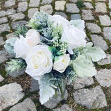 Wedding white bouquets, White roses bridesmaids bouquet, Greenery bouquet, Faux bouquet