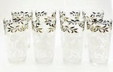 Vintage Hazel Atlas Tumbler Set (8) Gold Leaf + Carnations Mid Century Modern