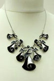 Arum Lily Lavalier Necklace SilverTone & Black Enamel Flower  Snake Chain