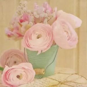 M075# 3 x Single Paper Napkins Decoupage Craft Pink Ranunculus in Bucket Flowers