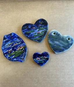 4 Pieces Handmade, Hand-painted Pottery Lily Pad Pendants & Brooch (JV#10)