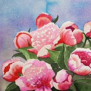 Peony Bouquet Peonies Painting Peony Flowers Watercolor Original Art 8 by 12" by TatianaARTshopP