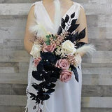 Gothic wedding bouquet, Rose gold black bouquet, Cascading wedding bouquet