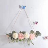 Artificial Peony Flower Wall Hanging Wreath Floral Garland for Home Decor