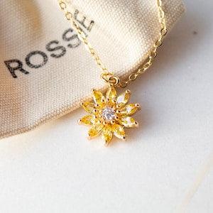 14K Gold SUNFLOWER PENDANT NECKLACE ? Gold filled delicate necklace with sunflower charm ? 14k gold pendant necklace ? ideal gift for her