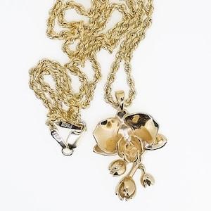Orchid Flower Pendant in Solid Gold with Solid Gold Wheat Chain