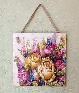 Peony flowers wall hanging plaque, Spring bouquet kitchen signs, Country wall
