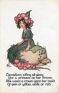 AM Davis Postcard Flower Fairies Series 519 Carnation Fairy Princess Unposted
