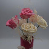 Sola Roses, Forever Flowers, Half Dozen Sola Wood Rose Bouquet, Valentine's Day, Pink & White Rose, Baby's Breath and Rose, Anniversary Gift