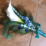 Small Calla lily peacock bouquet, single stem calla lily, blue and teal accent flowers