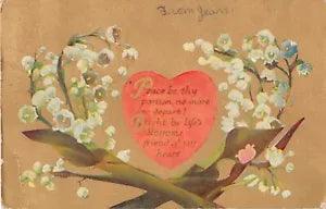 Lovely Lily of the Valley Around Poem on a Heart-1910 Postcard-Peace Be Thy Port
