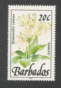 Barbados #756a VF MNH - 1991 20c Spider Lily (Hymenocallis Caribaca - Wild Plant
