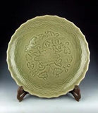 Super Chinese Antique YaoZhou Ware Porcelain Plate with Peony Flower Deco