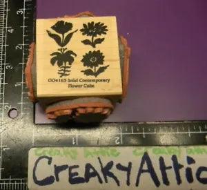 FLOWERS SOLID DAISY LILY TULIP SUNFLOWER CUBE 4 RUBBER STAMPS CREAKYATTIC