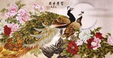 STUNNING ORIENTAL ASIAN ART CHINESE WATERCOLOR PAINTING-Peony flower&Peacock