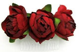 Triple Deep Red Ranunculus Bud Silk Flower Hair Comb,Bridal,Pin Up,Updo