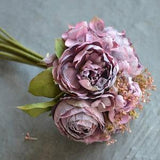 Mulit Colors, 10 stems Dried Look Faux Flowers Bouquet, Purple Dried Look Roses, Peonies, Hydrangeas, Purple Wedding Home Decor, DIY Florals