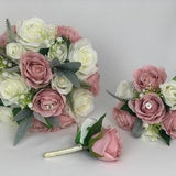 wedding bouquets silk  flowers sets with Gypsophila & vintage pink roses