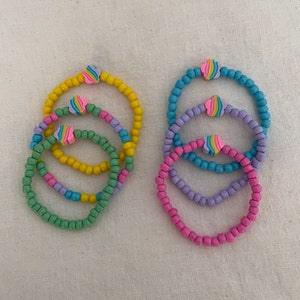 Seed bead bracelet, Friendship bracelet, Stacking bracelet, Colourful bracelet, Rainbow, Flower, Pink, Yellow, Green, Blue