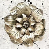 Silver Lily Brooch Large Flower Mum Dahlia Zinnia Floral Mid Century MOD Vtg Pin