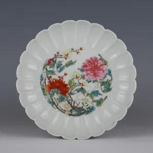 6. 4"Rare China antique Qing Dynasty Yongzheng Enamel color Peony flowers plate