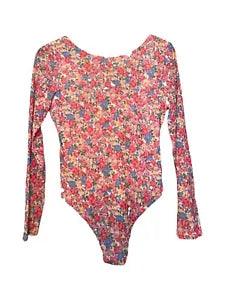 WAYF Long Sleeved Bodysuit Size Medium Floral Print Bubblegum Carnations NWT