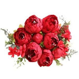 10 Heads Peonies Artificial Flowers, 17-1/2" Long Vintage Silk Fake Peony
