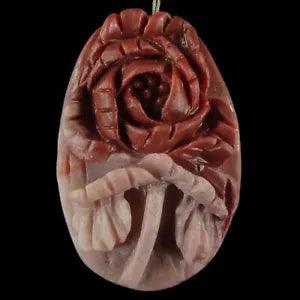 BF05017 Hand Carved Unique Peony Flower Red Aventurine Pendant Bead Gemstone
