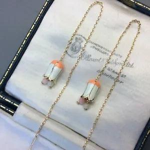 Floral Lily Of The Valley Tulip Flower Chain Threader Earrings White Enamel 925