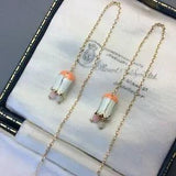 Floral Lily Of The Valley Tulip Flower Chain Threader Earrings White Enamel 925