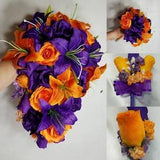 Purple Orange Rose Tiger Lily Bridal Wedding Bouquet Accessories