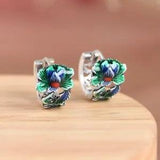 F05 Earring Hoop Earrings Multicoloured Flower Peony Sterling Silver 925