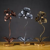 Metal orchid on wooden stand/ Steel orchid on oak stand/ Personalized gift/ Forged flower/ Decorations for home and garden.