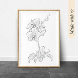 Orchid line art, botanical line art, floral line art, flower print, flower wall art, flower line drawing, one line drawing, orchid painting