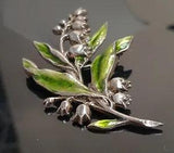 Vintage Green Enamel and Silver Metal Lily of the Valley Brooch 7cm x 5cm Flower
