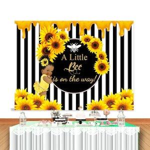 A Little Bee Is On The Way Photo Backdrop Baby Shower Yellow Sunflower Honey Photography Background Black Stripes Vinyl Photo Studio Props