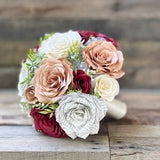 Rose gold, burgundy, ivory and book page wedding bouquet- Book page bouquet - Colors can be customized - Bridesmaid bouquet