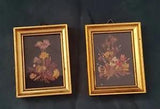 2  Vtg Handmade Dried Flowers Pictures By Reichlin  Switzerland 2 3/4" ?? 3 1/2"