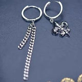 18k white gold gf fleur-de-lis huggie lily flower stud curb chain earrings