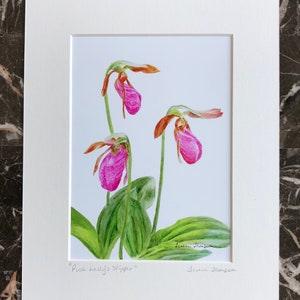 Pink Lady's Slipper Orchid Print, spring flower art, wildflower art, pink flower art, flowers of the woods, flower print, Ontario flower art