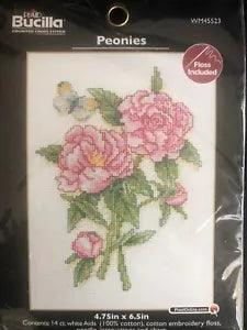 Bucilla Counted Cross Stitch Kit  PEONIES 4.75 X 6.4" flowers NEW