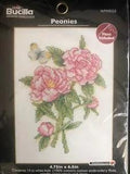 Bucilla Counted Cross Stitch Kit  PEONIES 4.75 X 6.4" flowers NEW