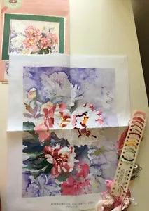 1989 From The Heart ???Peonies??? Cross Stitch Kit -Made in USA- Partially Completed