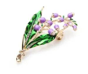 Lily of the Valley Brooch Lavender Enamel Crystals Flowers Floral New
